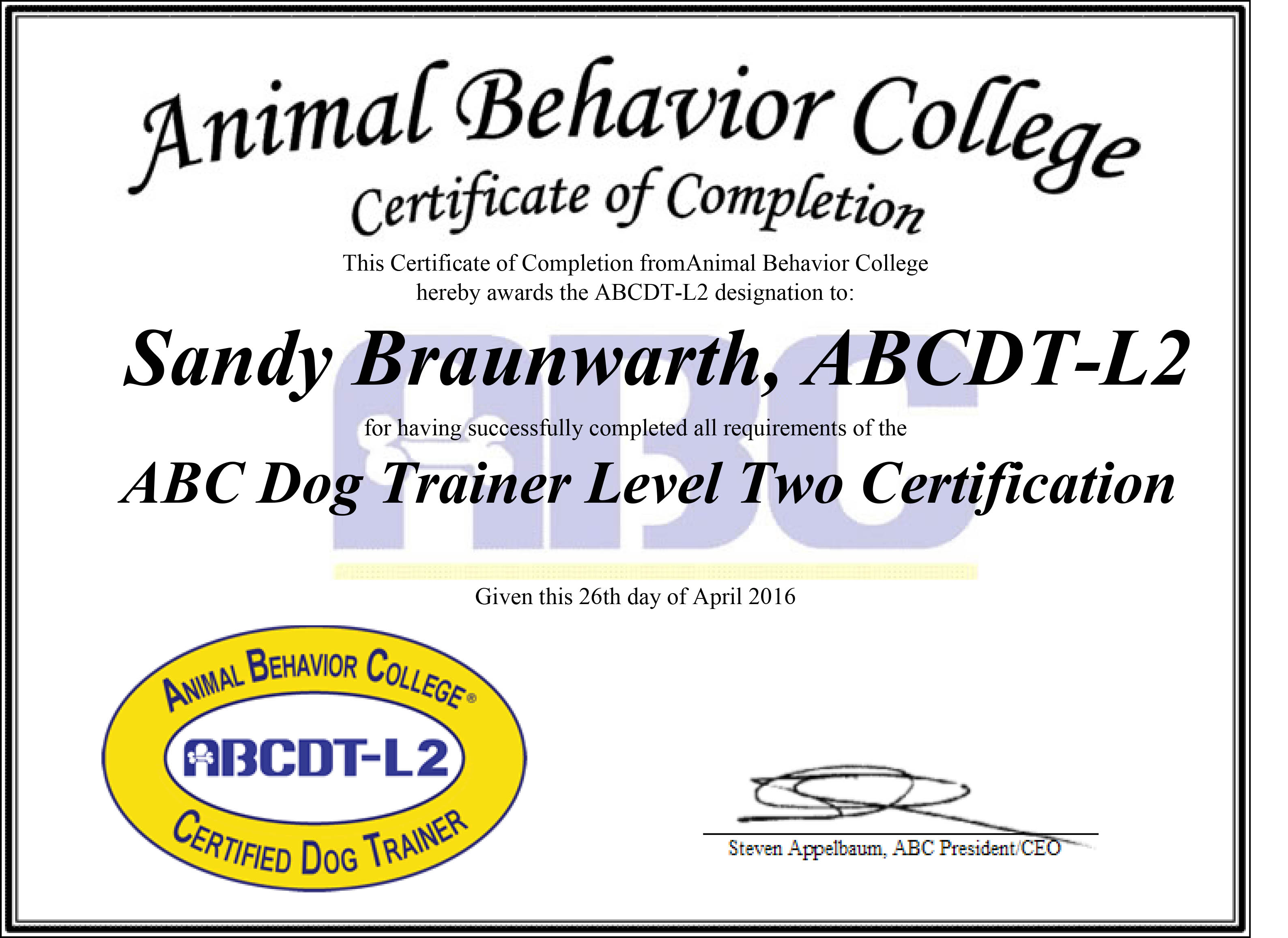 abc certified dog trainer